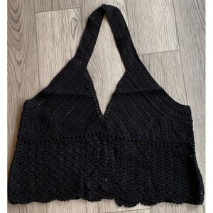 Olivaceous Knit Halter Top Size Large Black Partially See Thru‎ Festival 90s Y2K
